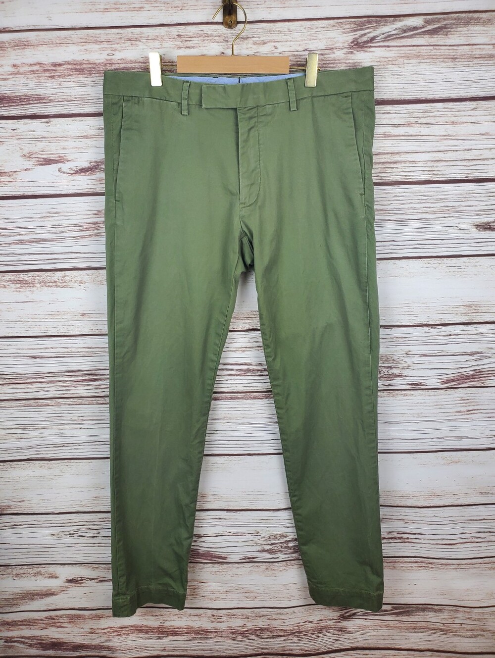 POLO Ralph Lauren Mens 33x32 Olive Green Stretch Slim Fit Chino Khaki Pants